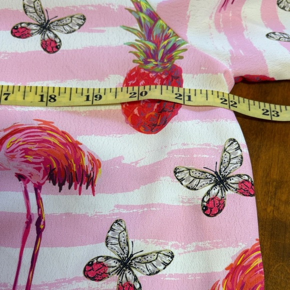 Pink & White Tropical Flamingo Button-Up Blouse - Picture 5 of 8